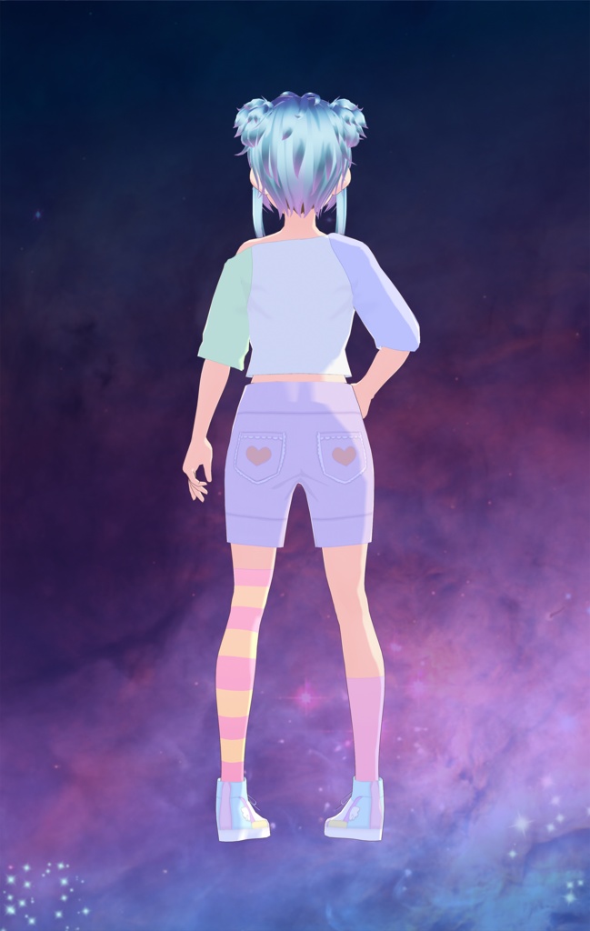 Vroid - Off-the-Shoulder Color Block Shirt