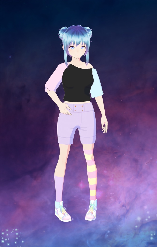 Vroid - Off-the-Shoulder Color Block Shirt