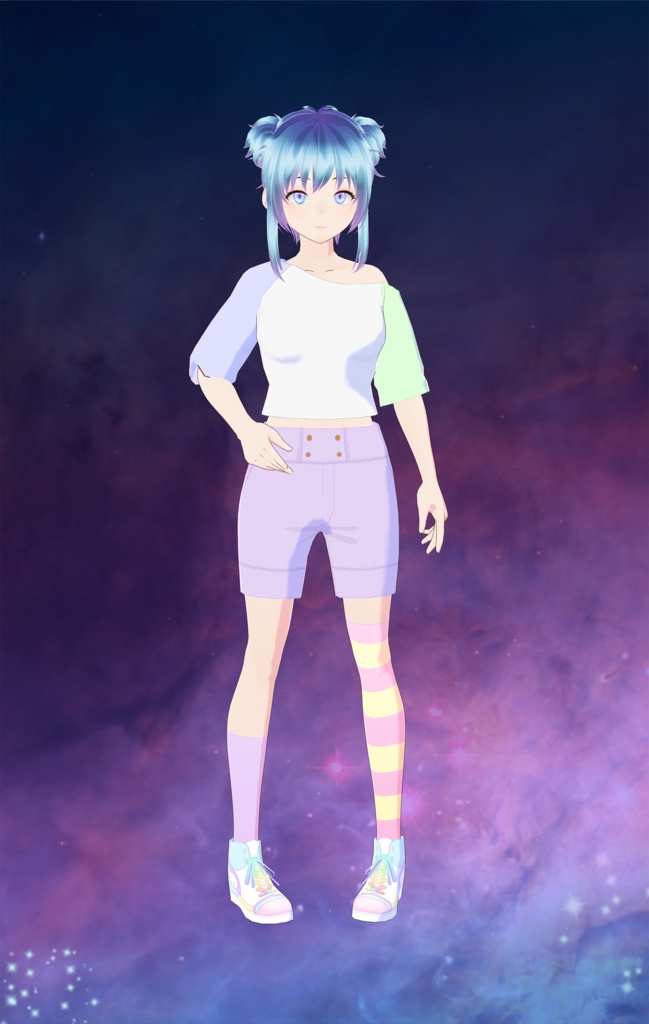 Vroid - Off-the-Shoulder Color Block Shirt