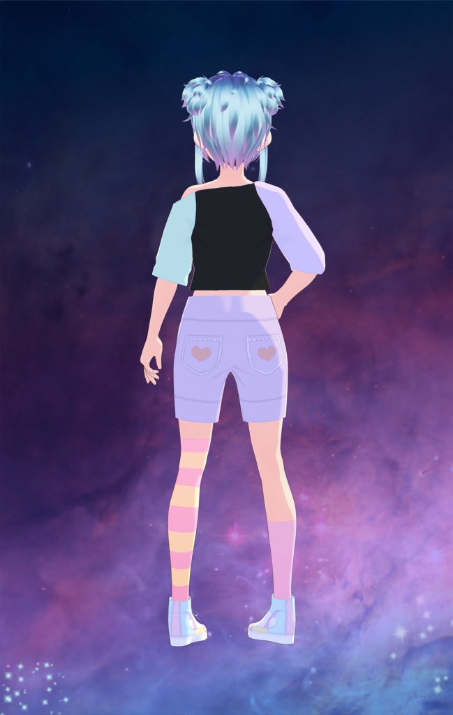 Vroid - Off-the-Shoulder Color Block Shirt