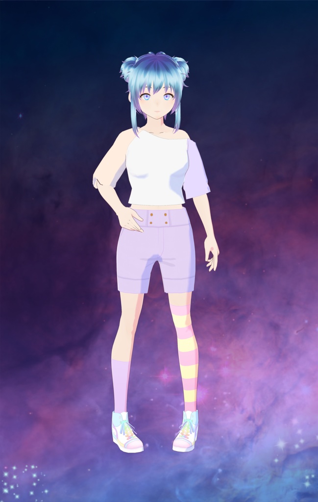 Vroid - Off-the-Shoulder Color Block Shirt