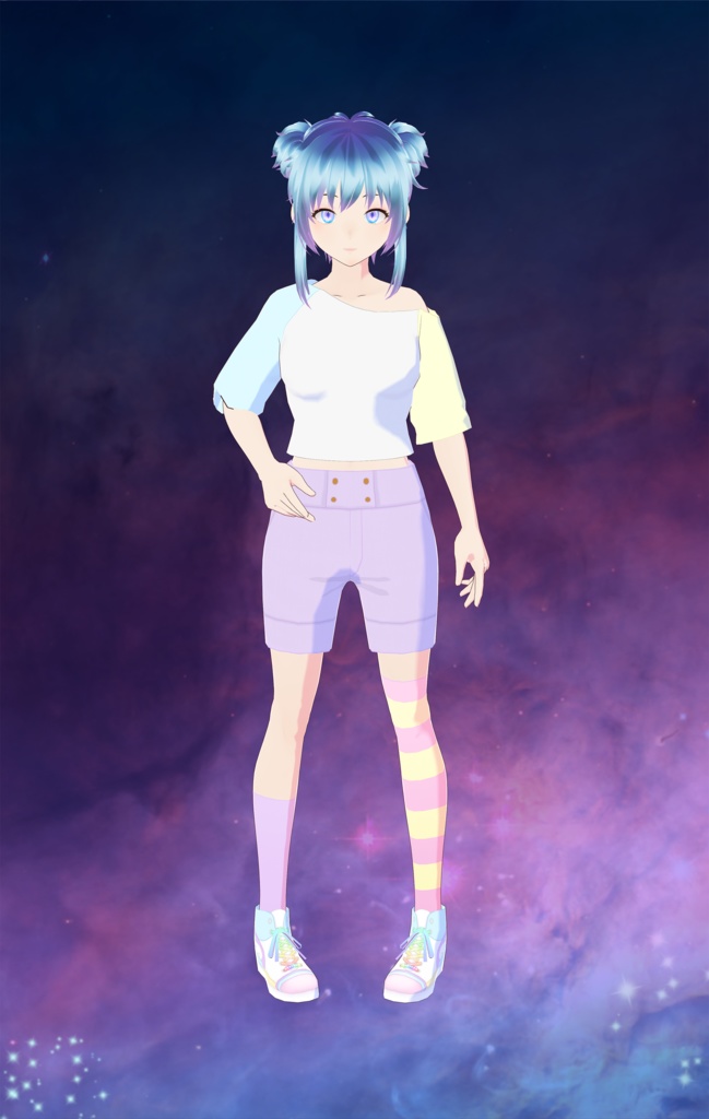 Vroid - Off-the-Shoulder Color Block Shirt