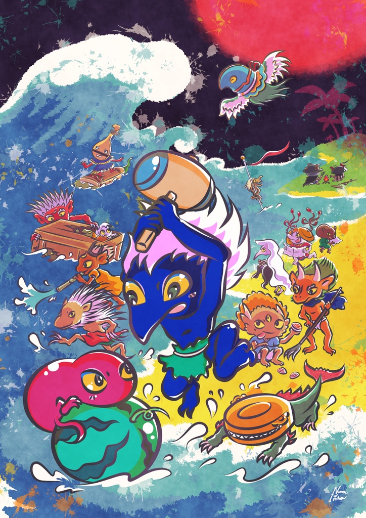 真夏の海で百鬼夜行 ポストカード