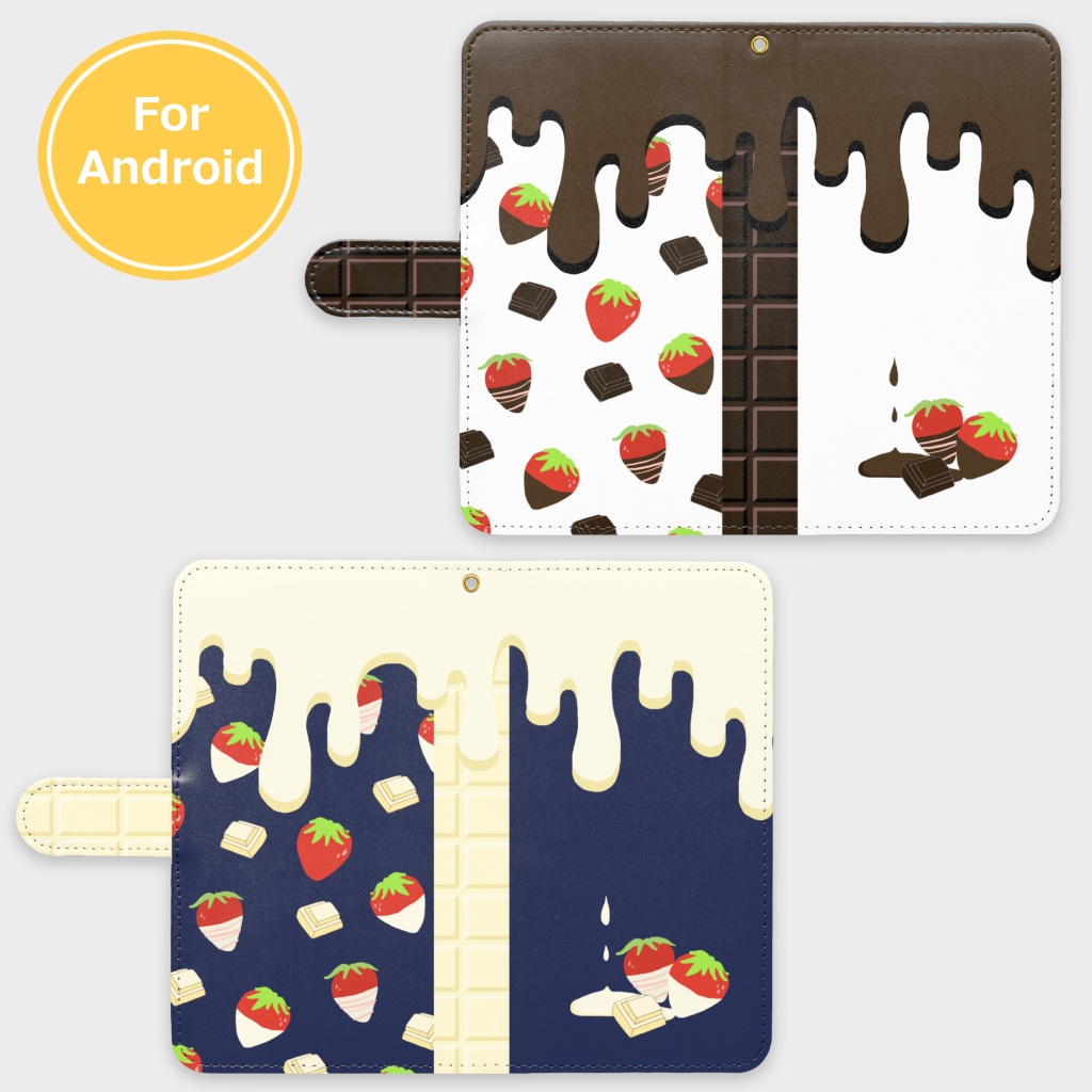 苺チョコ/苺ホワイトチョコ手帳型Androidケース