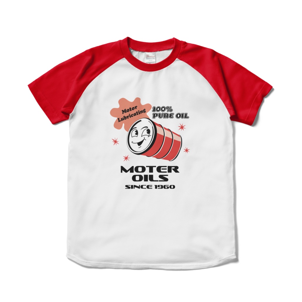 ラグランTシャツ モーターオイルマン レッド