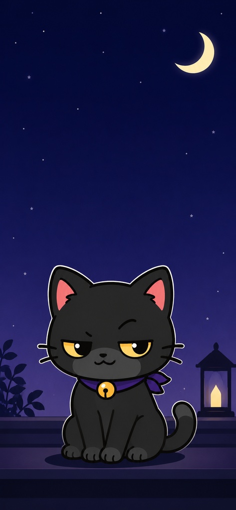 ニャイトン スマホ壁紙｜黒猫と夜空