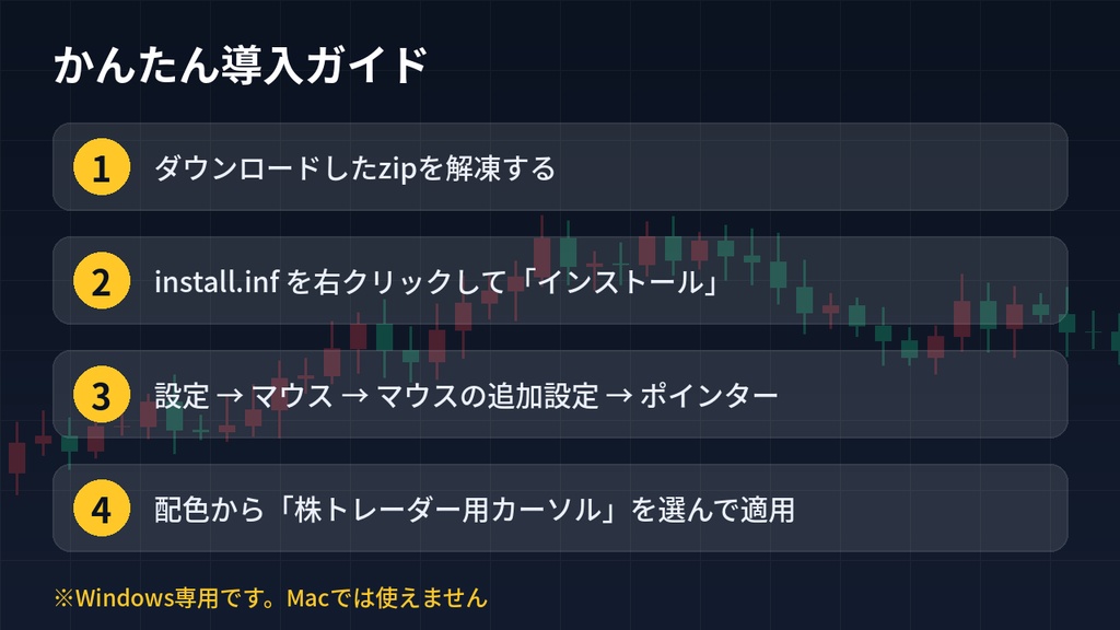 【Windows用】株トレーダー用マウスカーソル 全17種 ローソク足デザイン