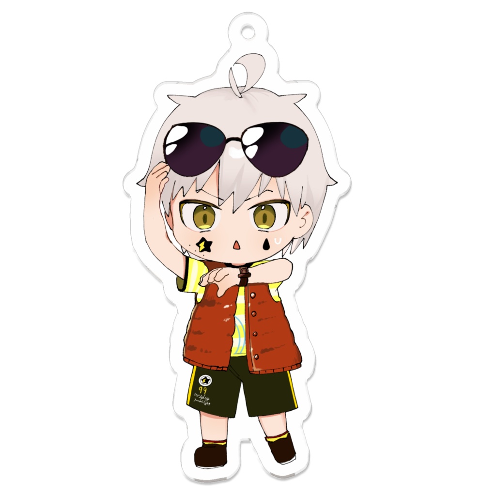 ６周年記念アクリルキーホルダー  夢見光 救命胴衣を着て時間を確認し少し焦る