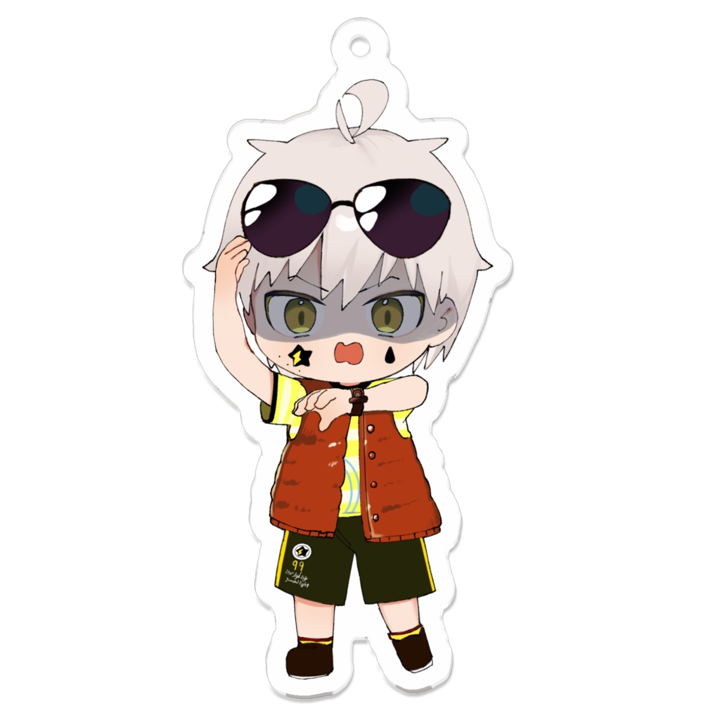 ６周年記念アクリルキーホルダー  夢見光 救命胴衣を着て時間を確認しすごく焦る