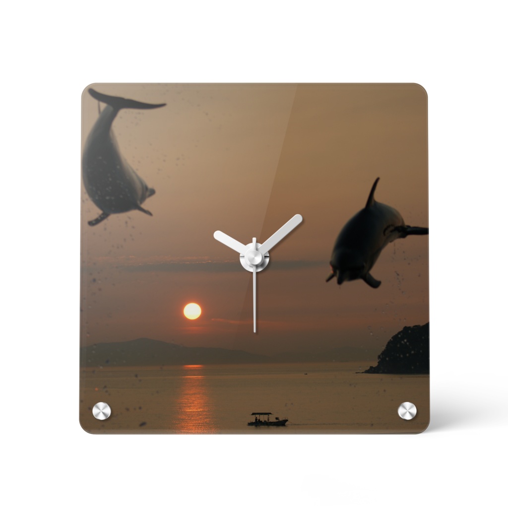 夕暮れとイルカ　アクリル時計 　150x150mm