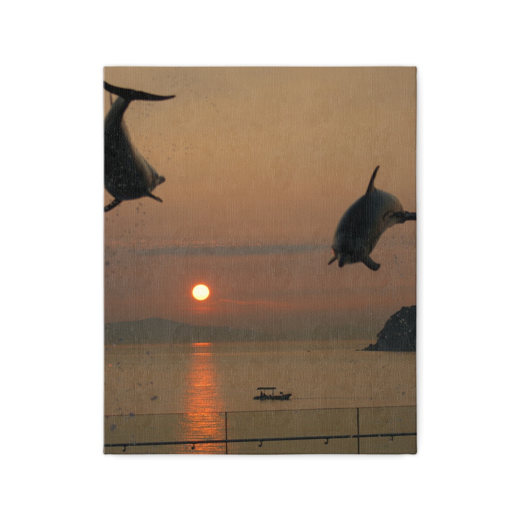 夕暮れ 日没 イルカ キャンバス F3(273×220mm)