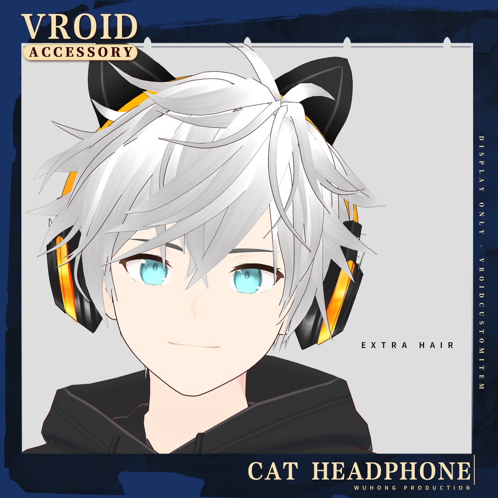 Vroid - Orange Cat Headphones / Hair Custom Item