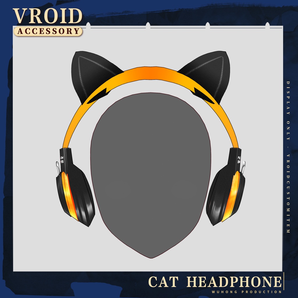 Vroid - Orange Cat Headphones / Hair Custom Item