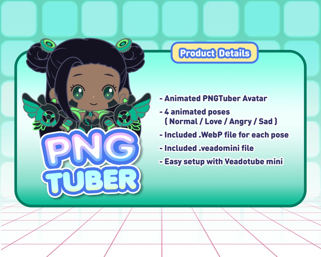 PNGTuber - Emerald Valkyrie | Kawaii | Cute | Chibii | OBS | Discord | Ready to use