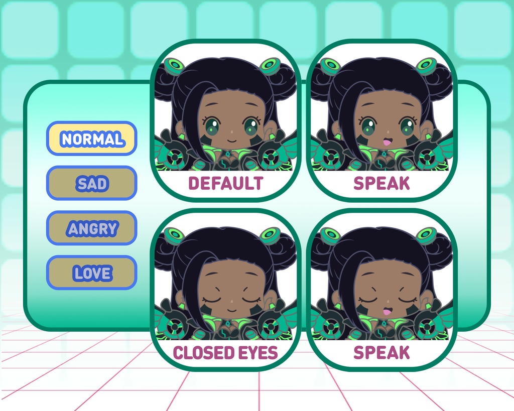 PNGTuber - Emerald Valkyrie | Kawaii | Cute | Chibii | OBS | Discord | Ready to use