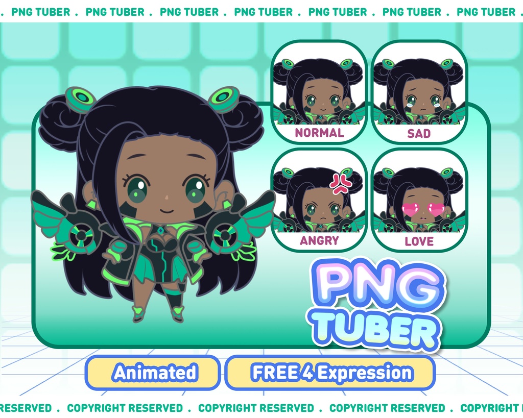 PNGTuber - Emerald Valkyrie | Kawaii | Cute | Chibii | OBS | Discord | Ready to use