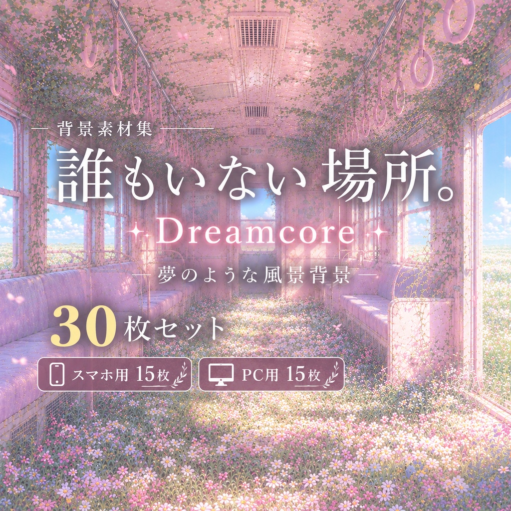【期間限定0円】誰もいない場所_ドリームコア風 夢のような背景素材30枚/配信用背景・背景素材15枚/スマホ用背景15枚