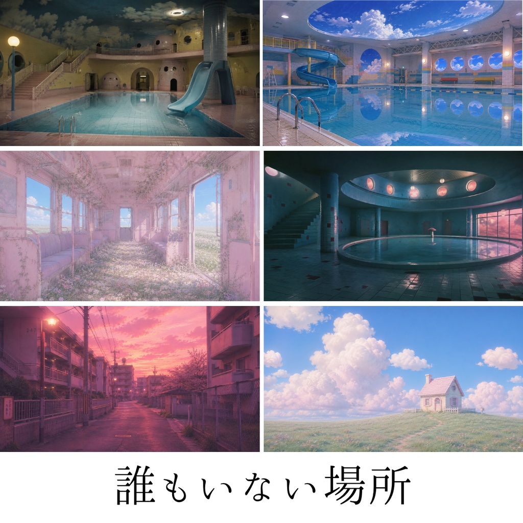 【期間限定0円】誰もいない場所_ドリームコア風 夢のような背景素材10枚/配信用背景・背景素材10枚/1920×1080px
