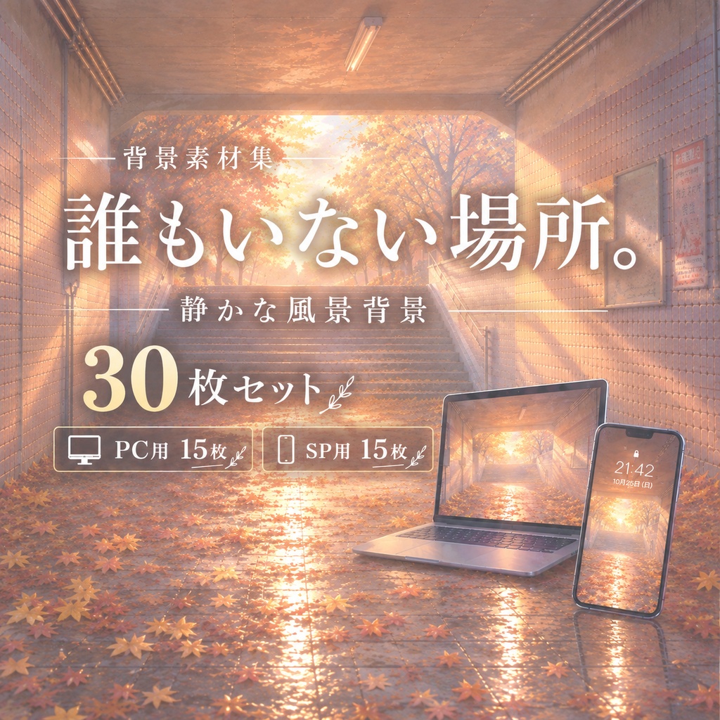 【秋の背景素材/スマホ壁紙】誰もいない場所。｜計30枚セット｜PC用壁紙15枚｜スマホ用壁紙15枚｜配信用・動画・TRPG・創作｜1920×1080px
