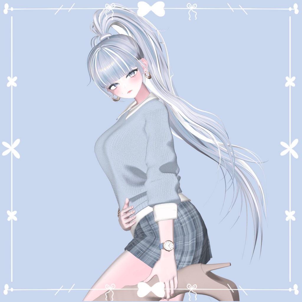 【MAMOMING Hair_001 Poni Tail】 - Highlights Color Texture