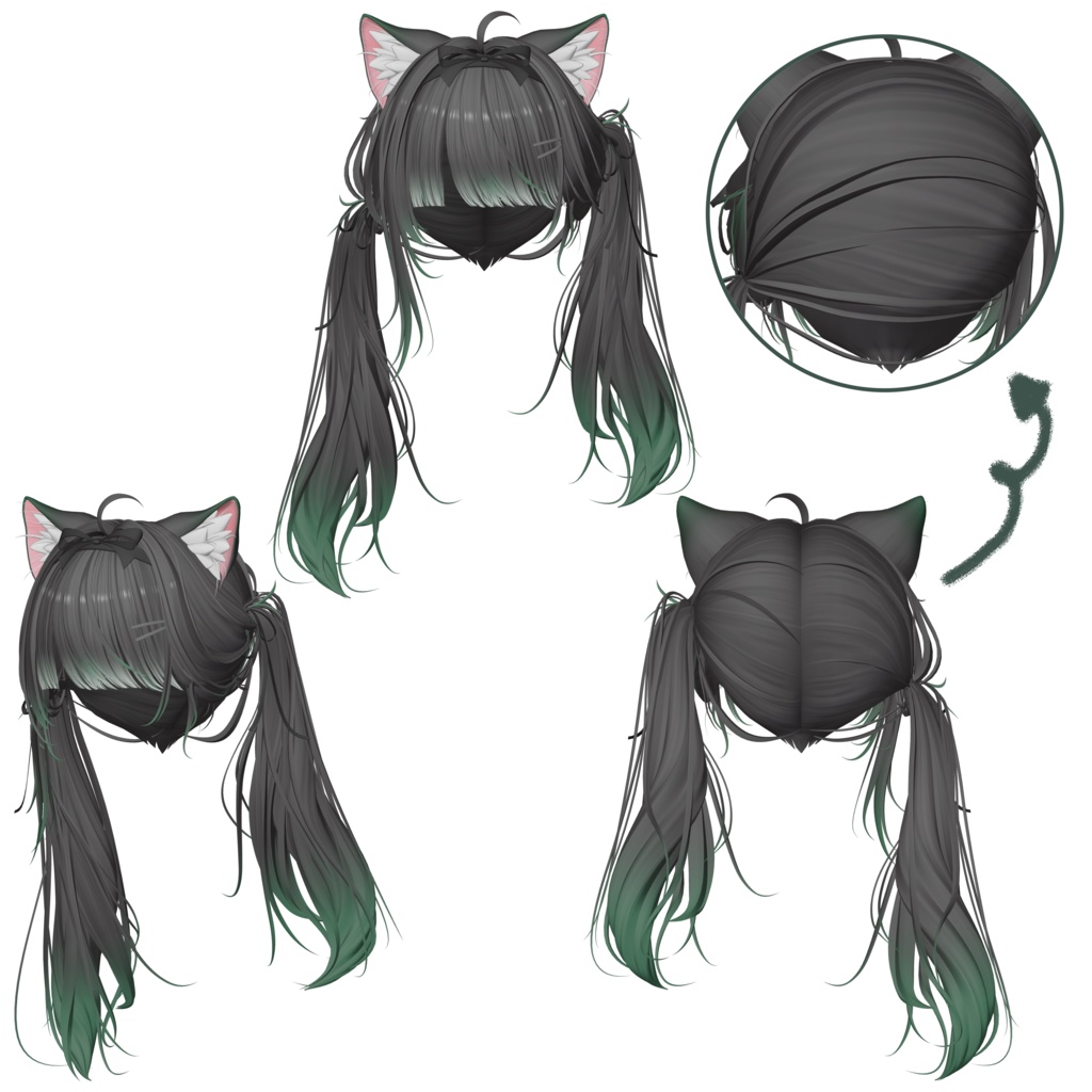 【Li-ne_Shop Neko Twintail Hair】 - Highlights Color Texture
