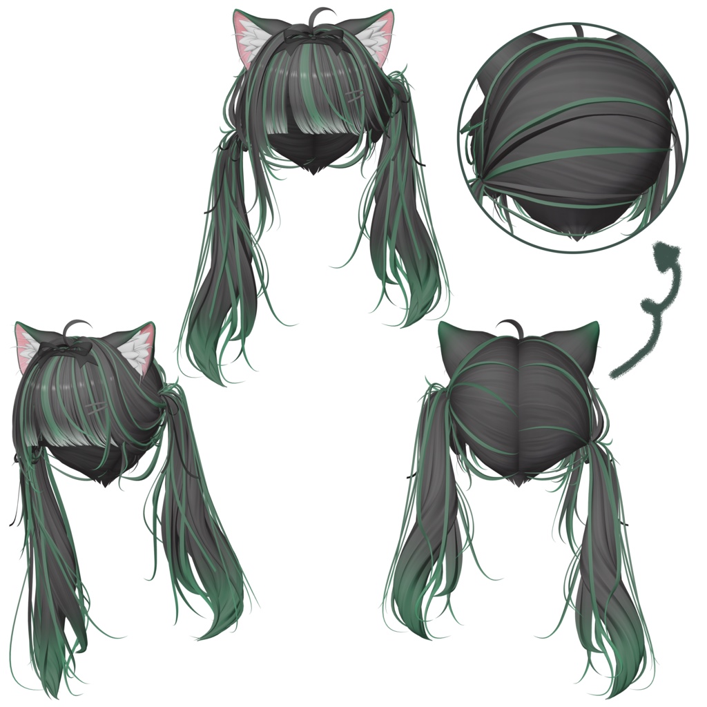 【Li-ne_Shop Neko Twintail Hair】 - Highlights Color Texture