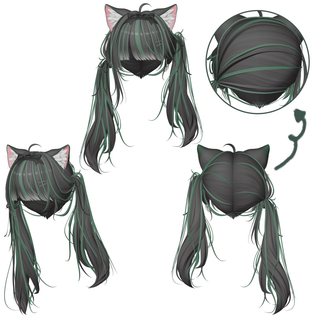 【Li-ne_Shop Neko Twintail Hair】 - Highlights Color Texture