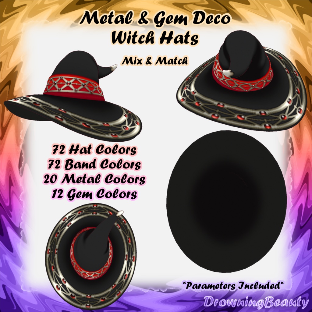 Metal & Gem Deco Witch Hats