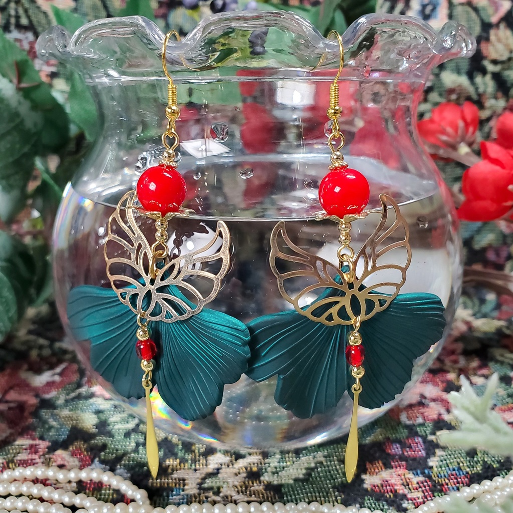 金魚の尾鰭 (赤/黒/緑) ピアス/イヤリング