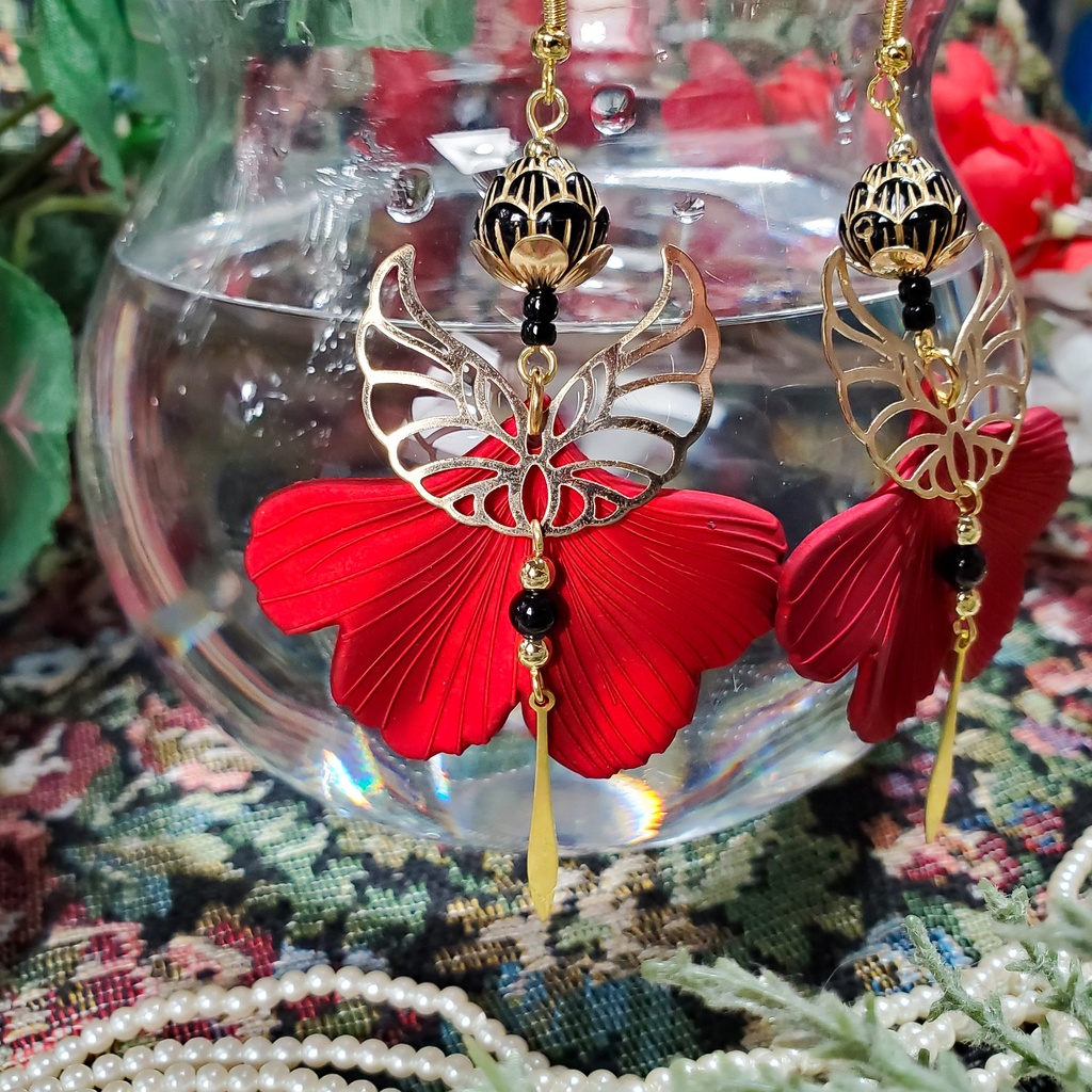 金魚の尾鰭 (赤/黒/緑) ピアス/イヤリング