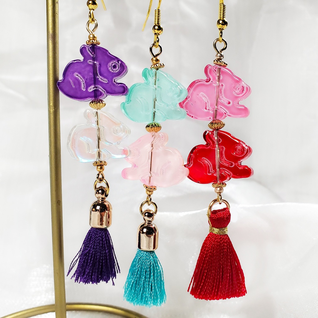 二兎を得る(赤×桃/桃×水/紫×オーロラ) ピアス/イヤリング