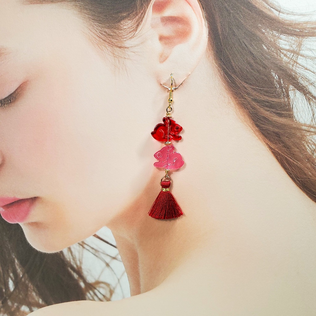 二兎を得る(赤×桃/桃×水/紫×オーロラ) ピアス/イヤリング