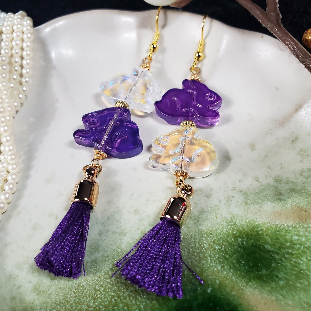 二兎を得る(赤×桃/桃×水/紫×オーロラ) ピアス/イヤリング