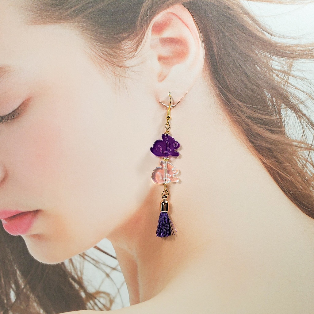 二兎を得る(赤×桃/桃×水/紫×オーロラ) ピアス/イヤリング