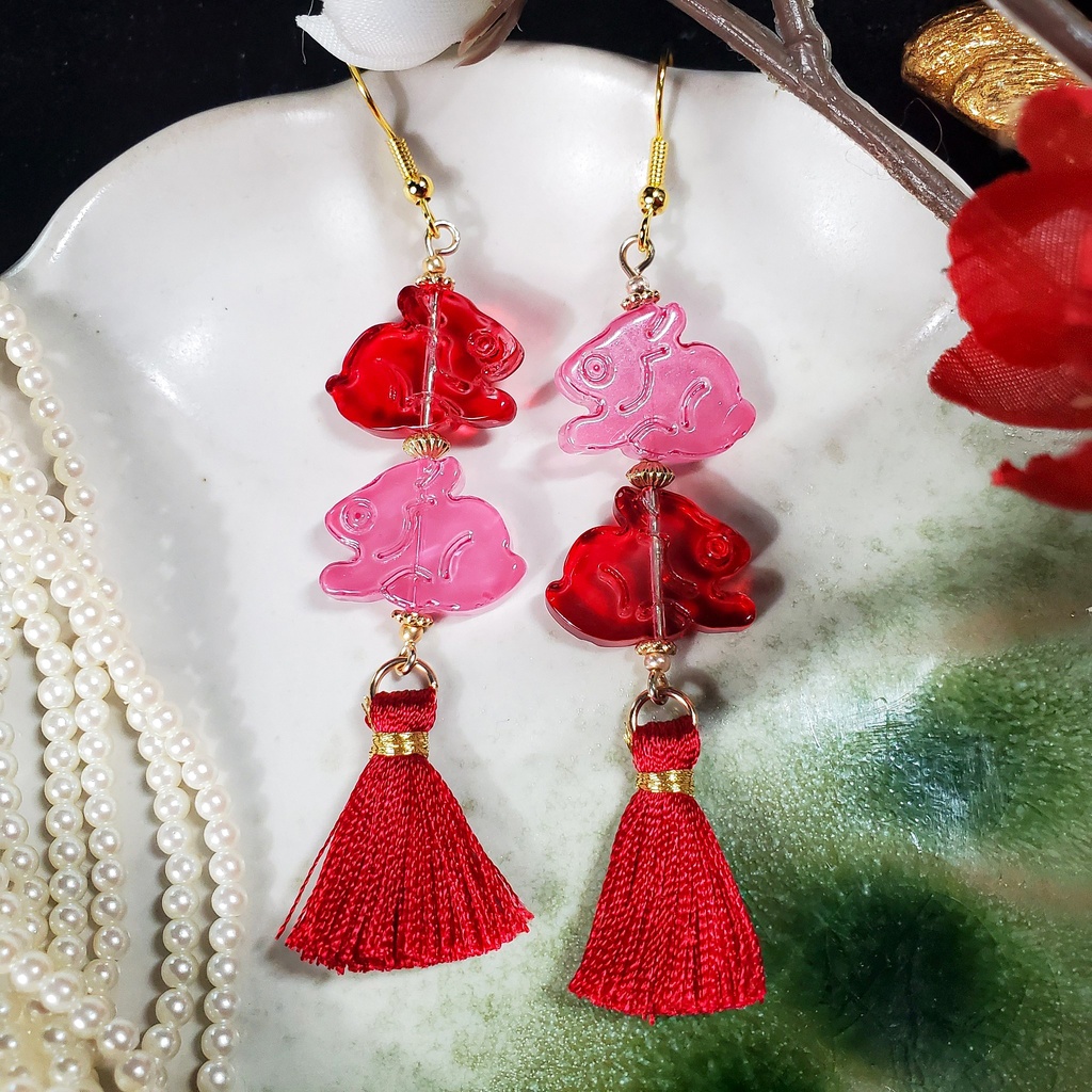 二兎を得る(赤×桃/桃×水/紫×オーロラ) ピアス/イヤリング