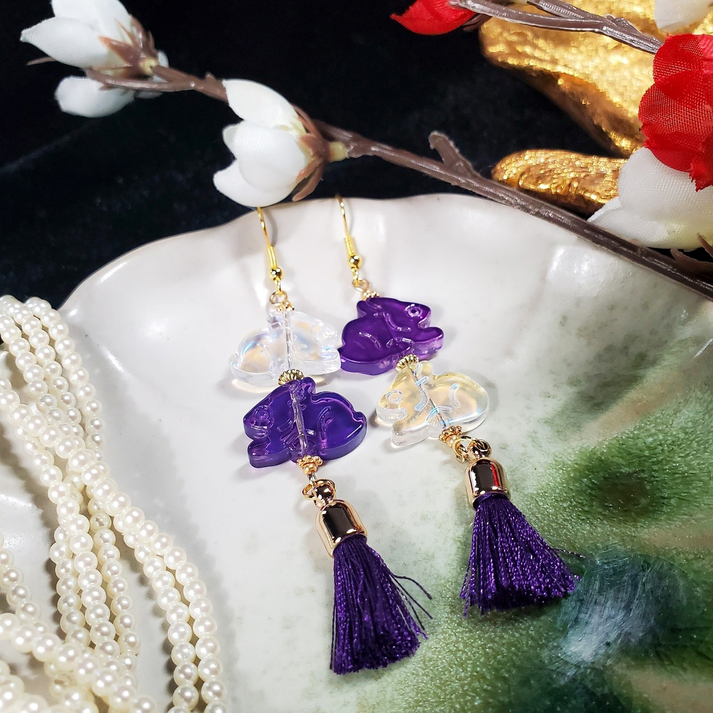 二兎を得る(赤×桃/桃×水/紫×オーロラ) ピアス/イヤリング