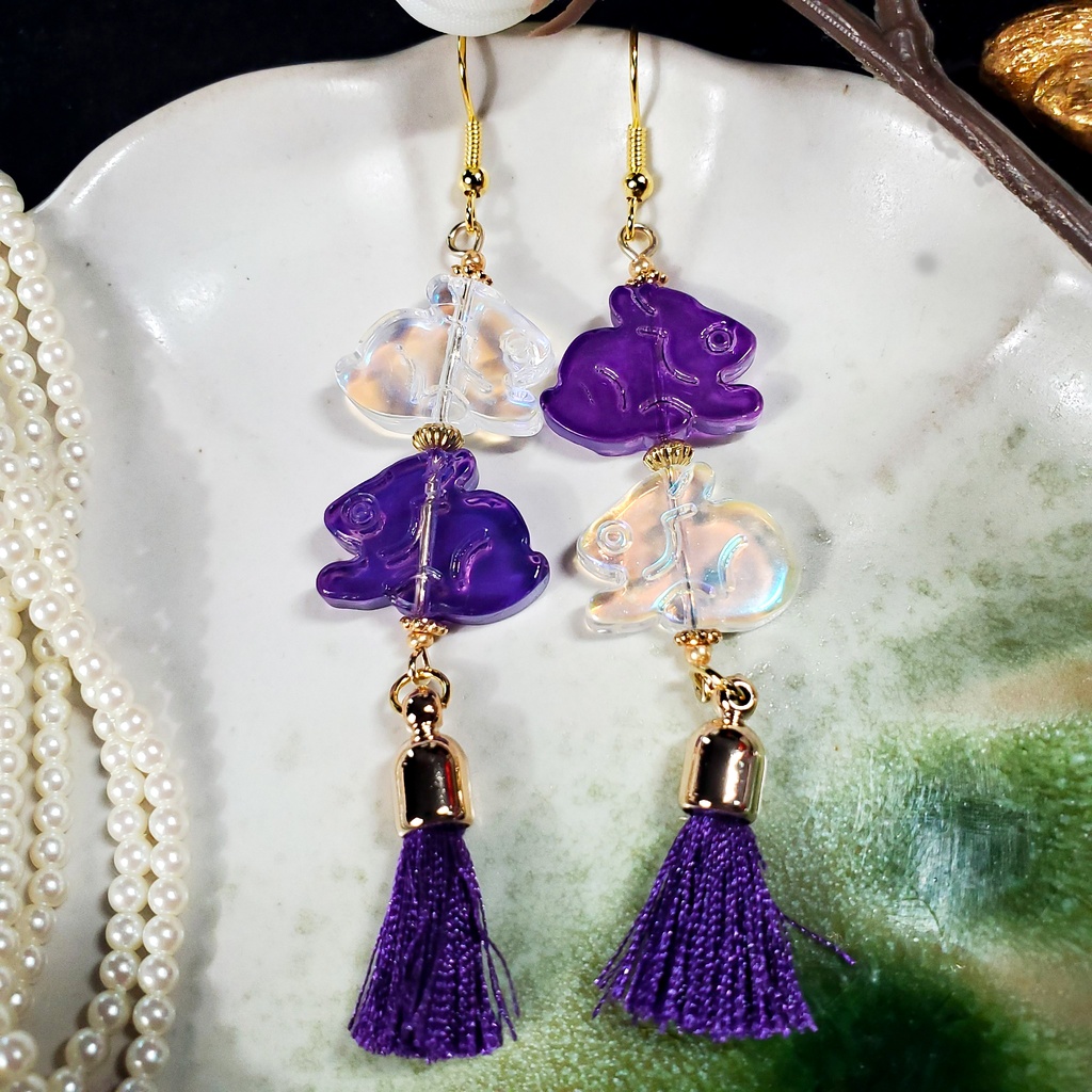 二兎を得る(赤×桃/桃×水/紫×オーロラ) ピアス/イヤリング