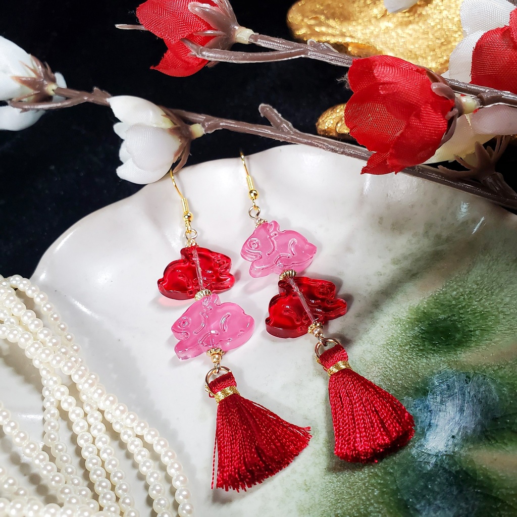 二兎を得る(赤×桃/桃×水/紫×オーロラ) ピアス/イヤリング