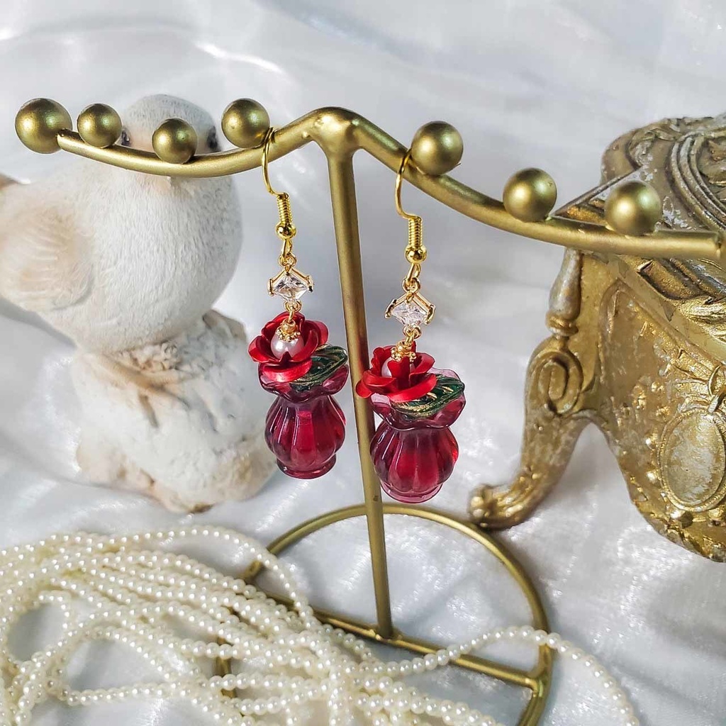 薔薇の花瓶_一輪 (青/赤) ※片耳 ピアス/イヤリング