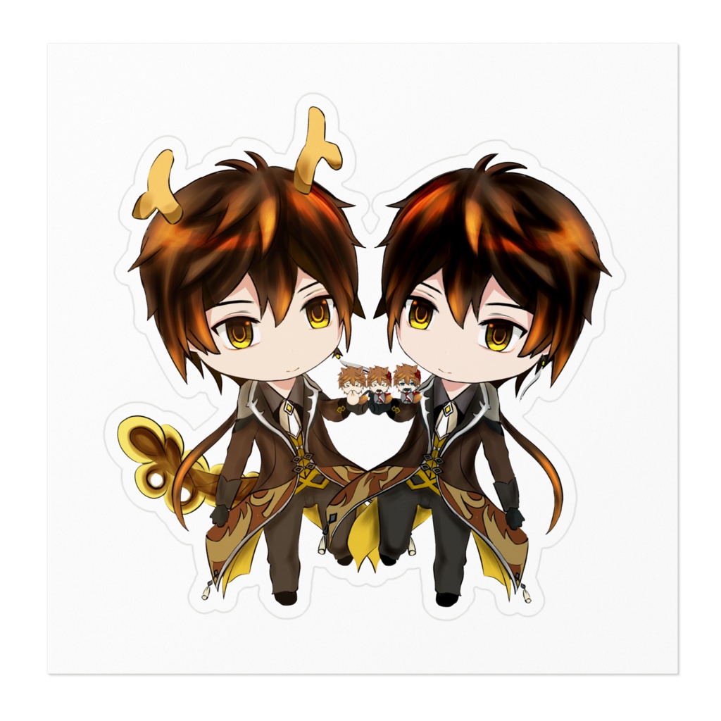 手乗りタルタリヤを飼う鍾離 龍化ステッカー 岩王帝君 岩神モラクス ZhongChi 原神 鍾タル Zhongli Tartaglia Genshin