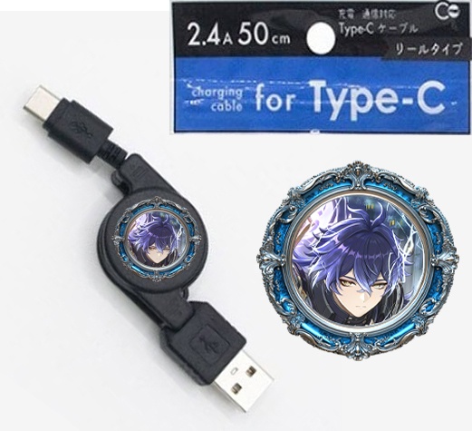 フリンズ スマホ充電ケーブル★タイプＣリール自動巻き取り式★アンドロイドiPhone gensin原神