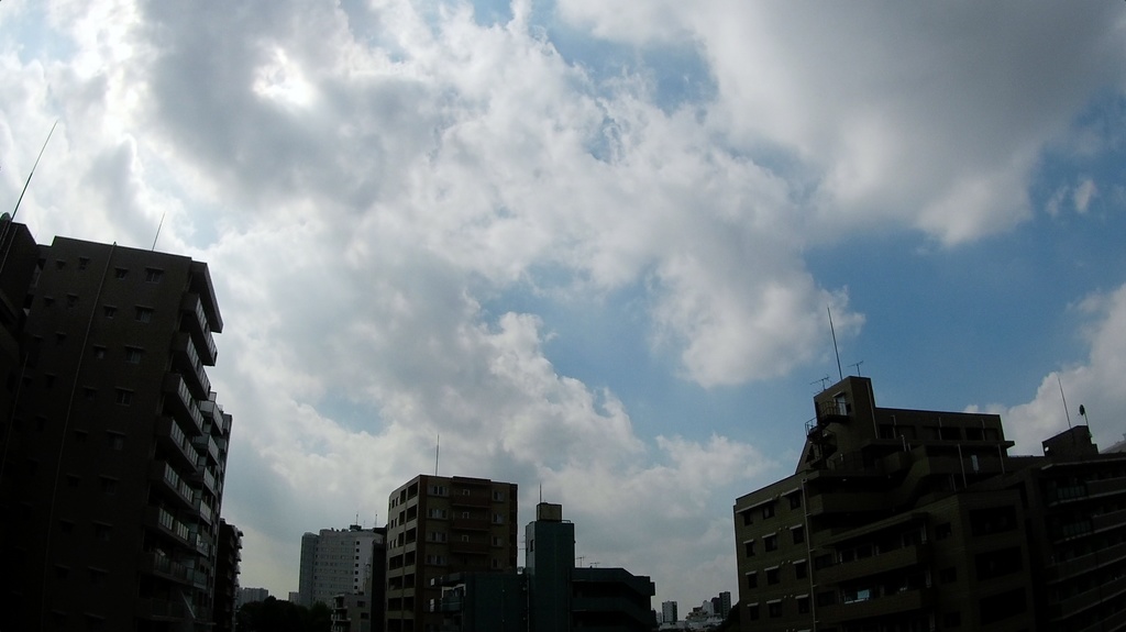【無料/Free】流れる雲 / ビルの間から見える空の午後から日没まで【背景動画】