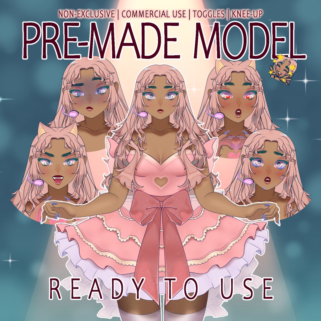 Premade Live2D VTuber Model for Commercial Use | Non-Exclusive | Knee-up | Toggles | Pink Kitty Idol