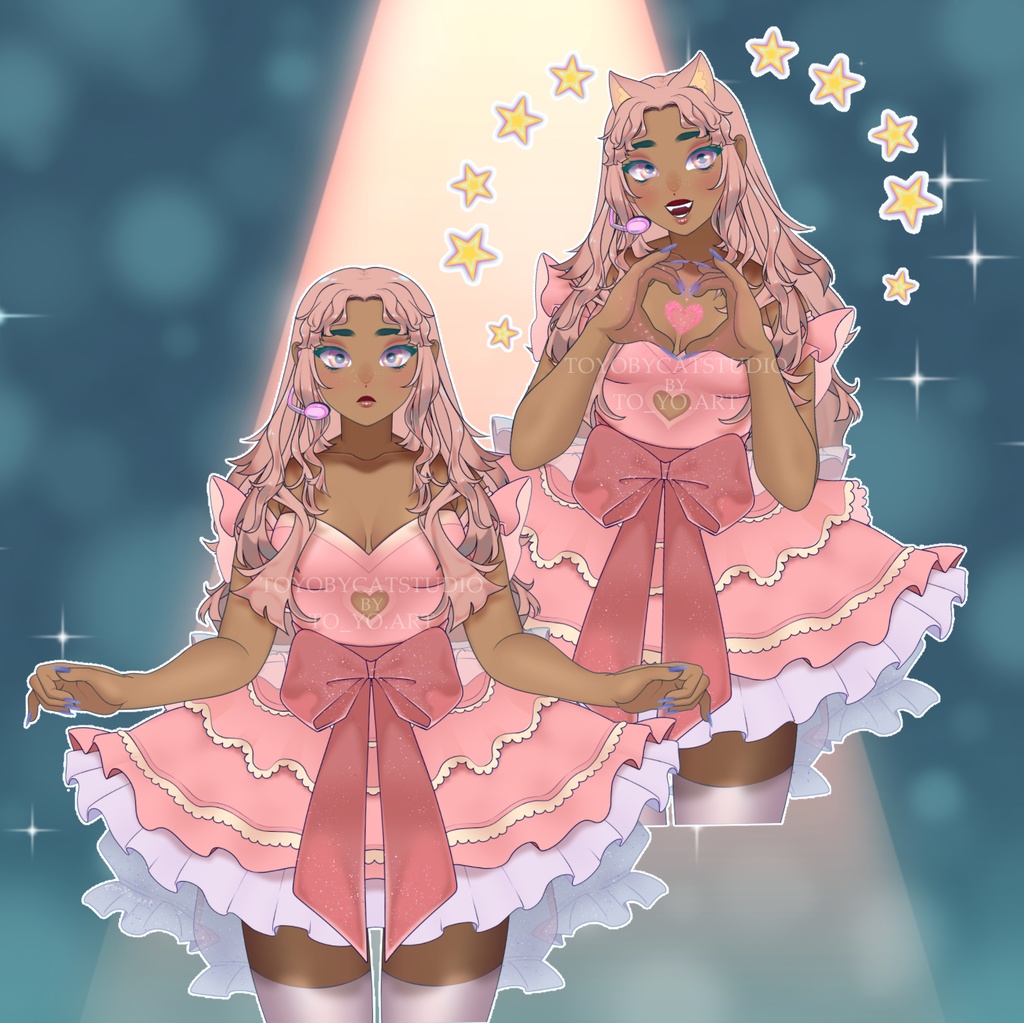 Premade Live2D VTuber Model for Commercial Use | Non-Exclusive | Knee-up | Toggles | Pink Kitty Idol