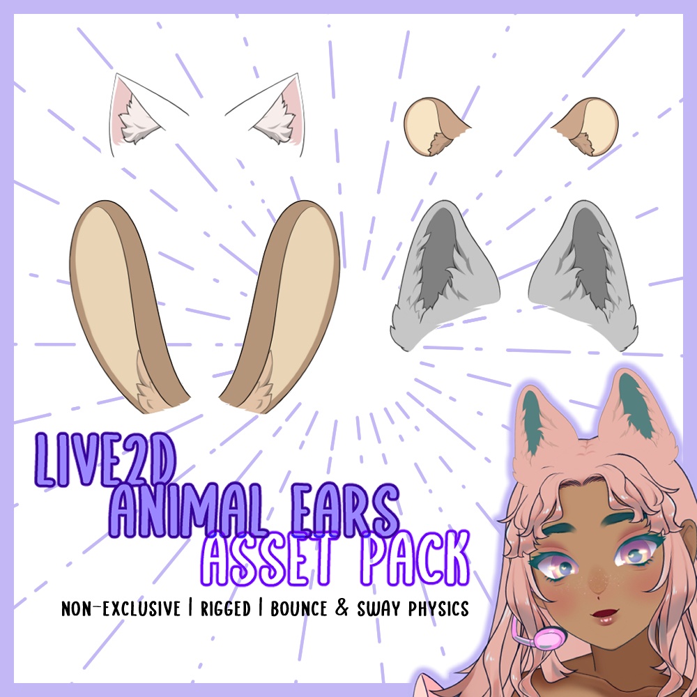Live2D Rigged Animal Ears Variety Pack | VTuber assets | Non-exclusive Commercial Use