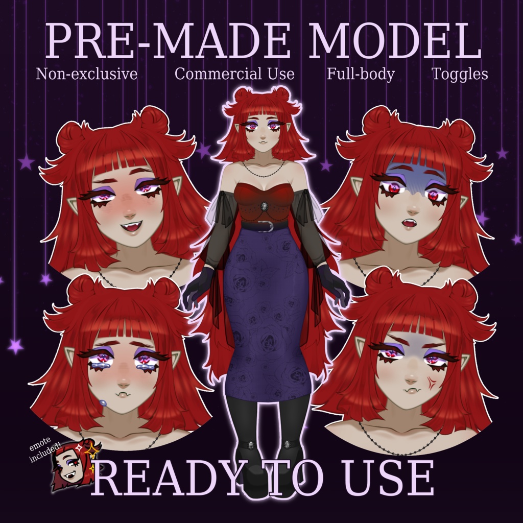 Premade Fullbody VTuber | Commercial use | Non-exclusive | Red-haired Vampire
