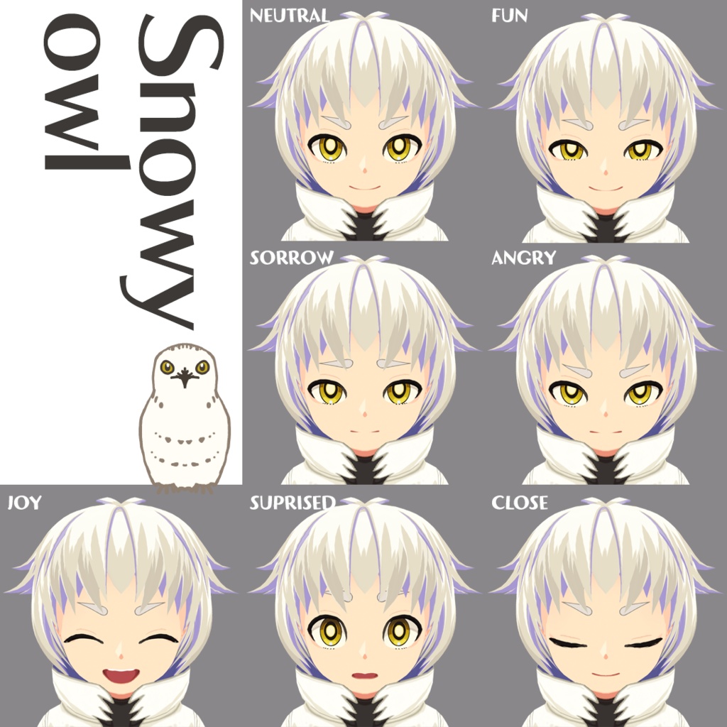 【オリジナル3Dモデル/VRM】鳥の擬人化シロフクロウ