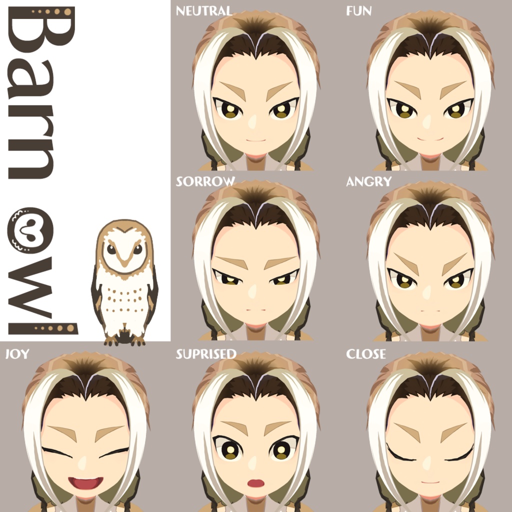 【オリジナル3Dモデル/VRM】鳥の擬人化メンフクロウ