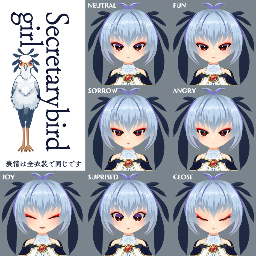 【アニメ風3Dモデル/VRM】鳥の擬人化ヘビクイワシ