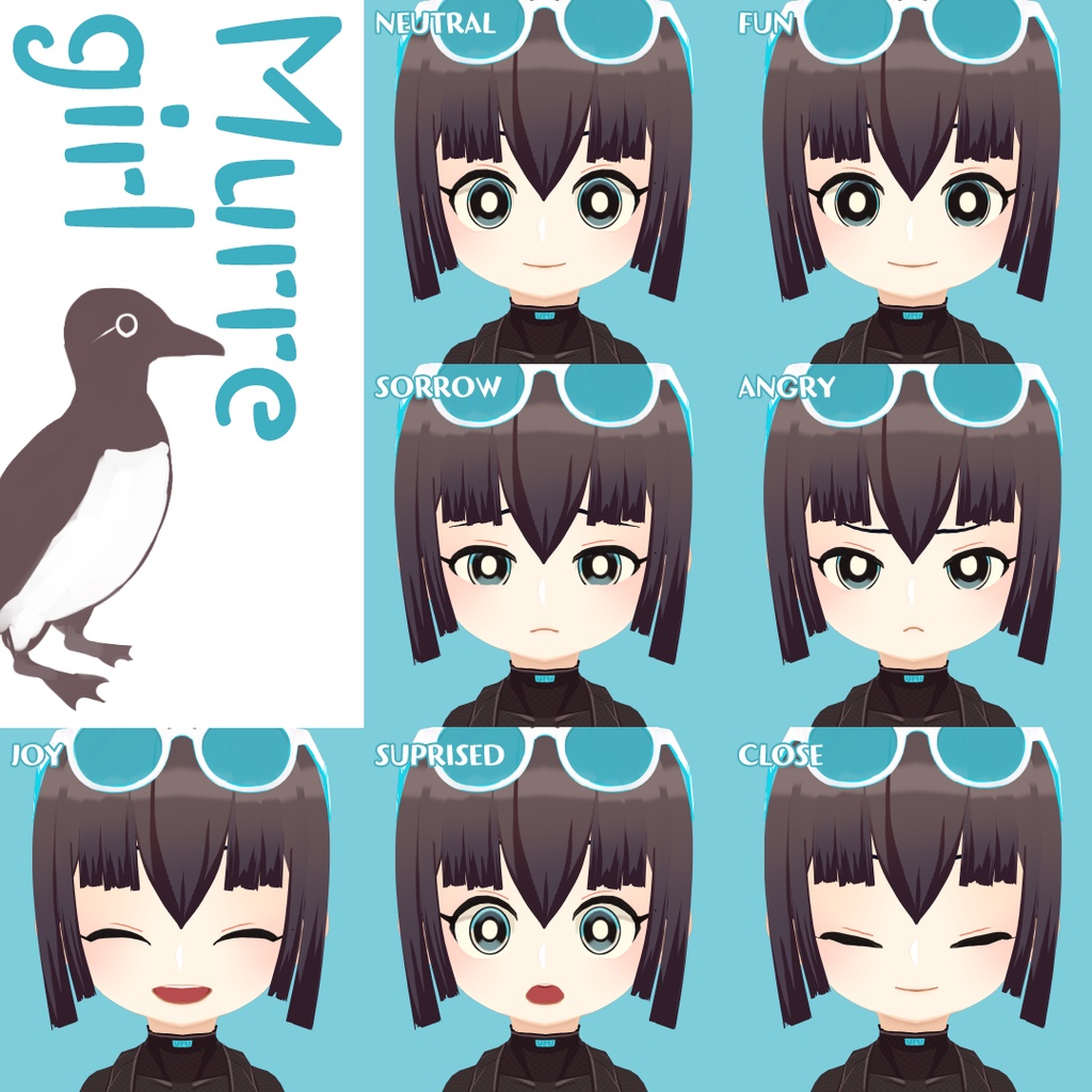 【アニメ風3Dモデル/VRM】鳥の擬人化ウミガラス